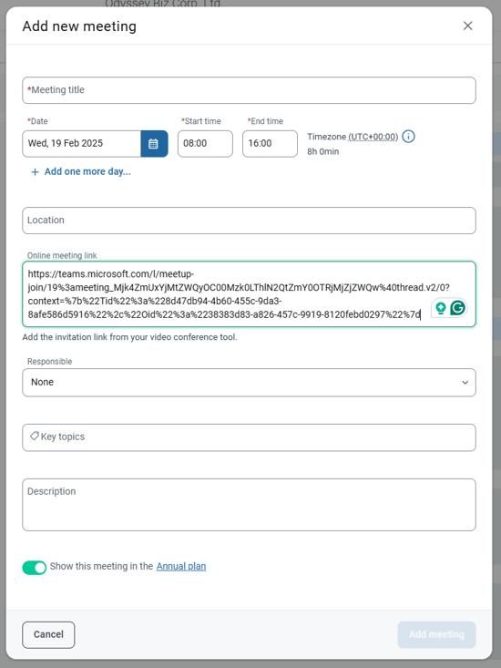 Add a new meeting video link example