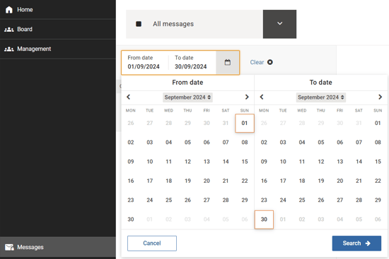 filter messages between dates