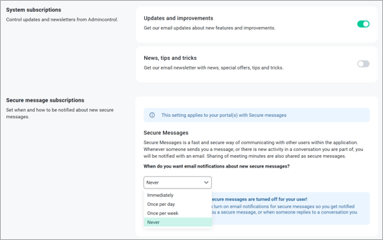BP Settings Secure messaging 
