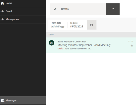 view of message in draft