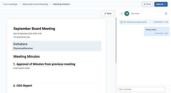 secure message shown in shared minutes