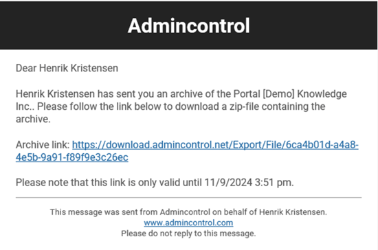 export notification mail