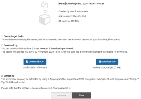 export download page