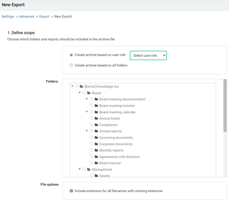 select folder for export