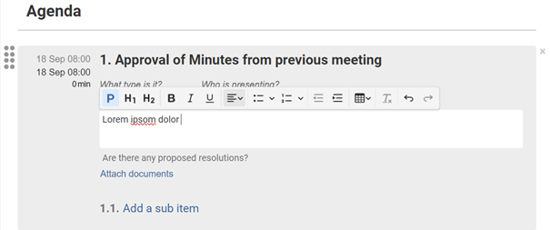 spell check shown in agenda editor