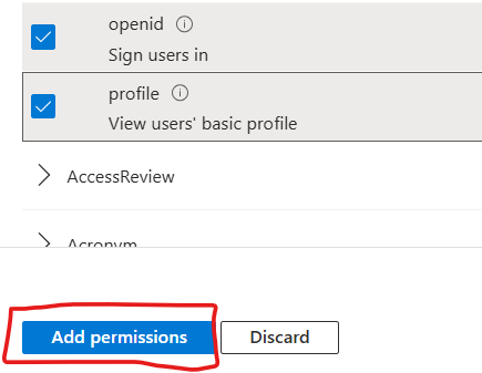 14. Click add permissions
