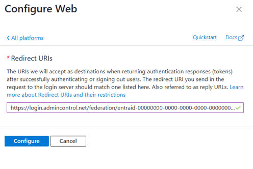46 Paste in your Redirect URI and press Configure