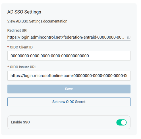 11. Log in to Admincontrol AD Integration setup page