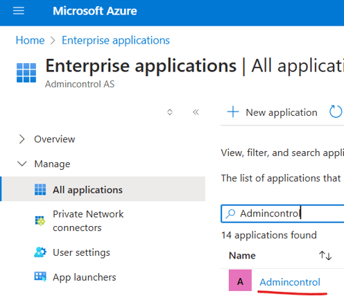 Search for Admincontrol
