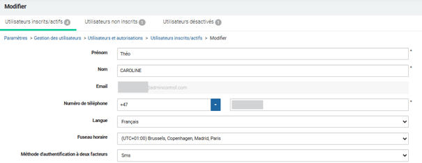 Modifier le Droit d’accès d'un utilisateur