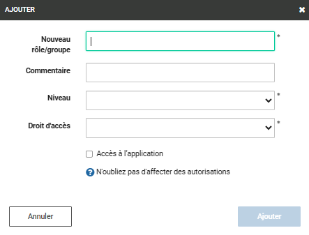 Fenetre d'ajout du nouveau role
