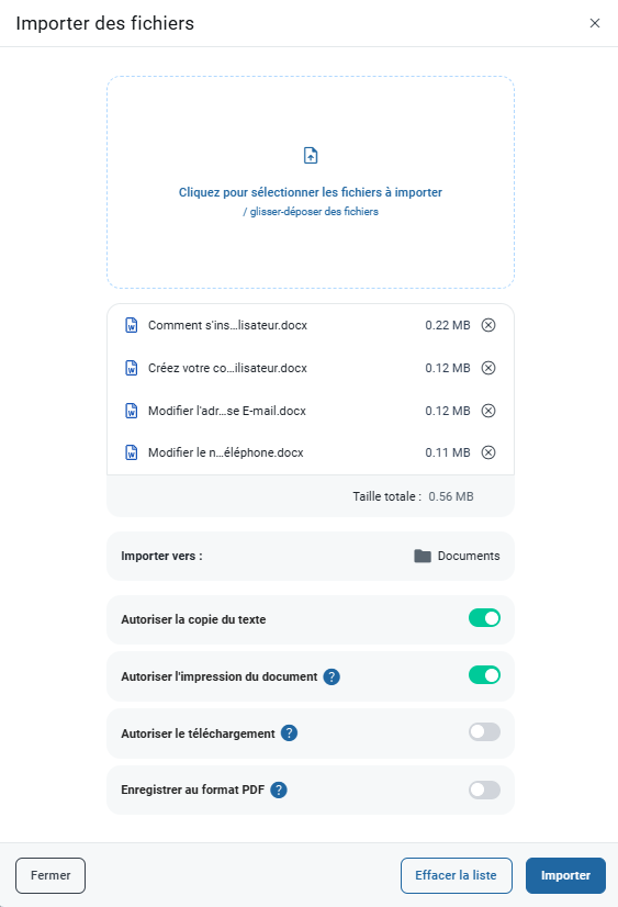 importer des fichiers