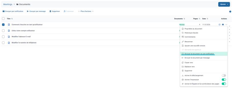 Envoyer des notifications de documents