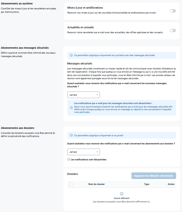 E-mails et notifications