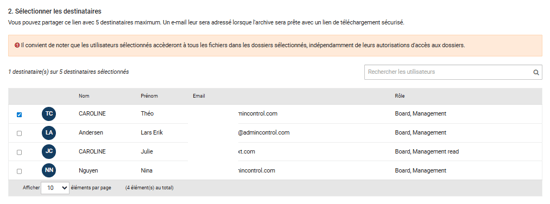 Sélection des destinataires