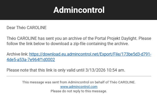 Téléchargement de l'exportation