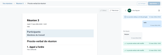 Messages relatifs aux procès-verbaux&nbsp;de réunions