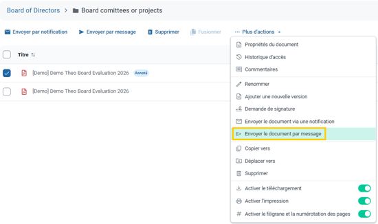 Envoyer le document par message