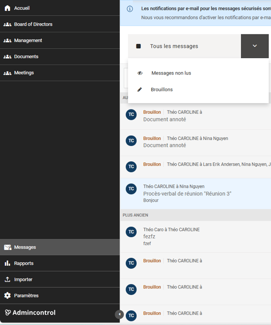 Filtrage des messages