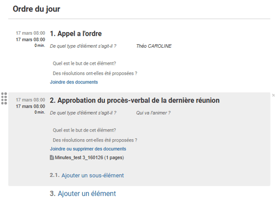 établir un ordre du jour