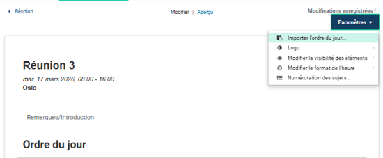 Importer un ordre du jour