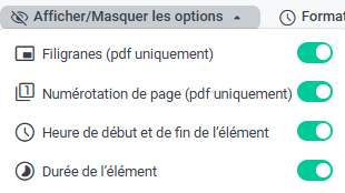 Filigranes, pagination et durée des éléments