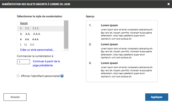 Sélectionner le style de numérotation des éléments