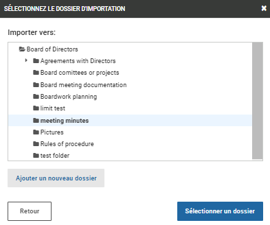 Sélectionnez le dossier d'importation