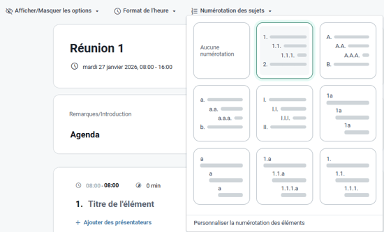 Numérotation des éléments