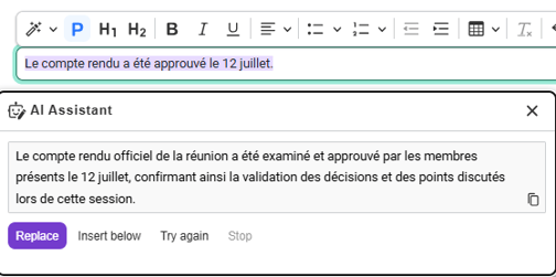 Modification du texte
