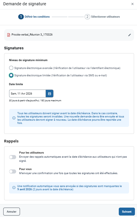 Demande de signature