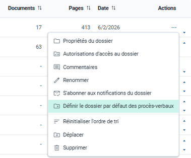 Définir le dossier par défaut des procès-verbaux