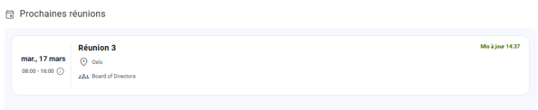 Widget des réunions à venir