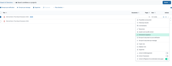 Plus d'actions, Demande de signature.
