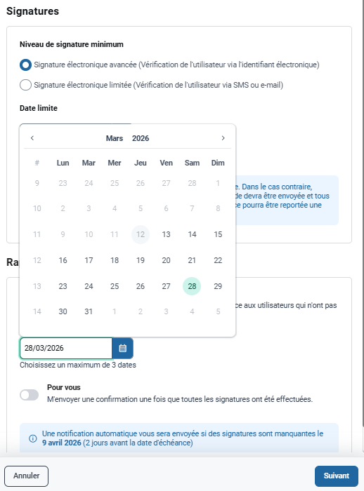 Définir des rappels