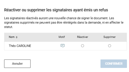 Afficher le commentaire de rejet de l'utilisateur