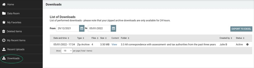 All downloads will be available in a table: Downloads