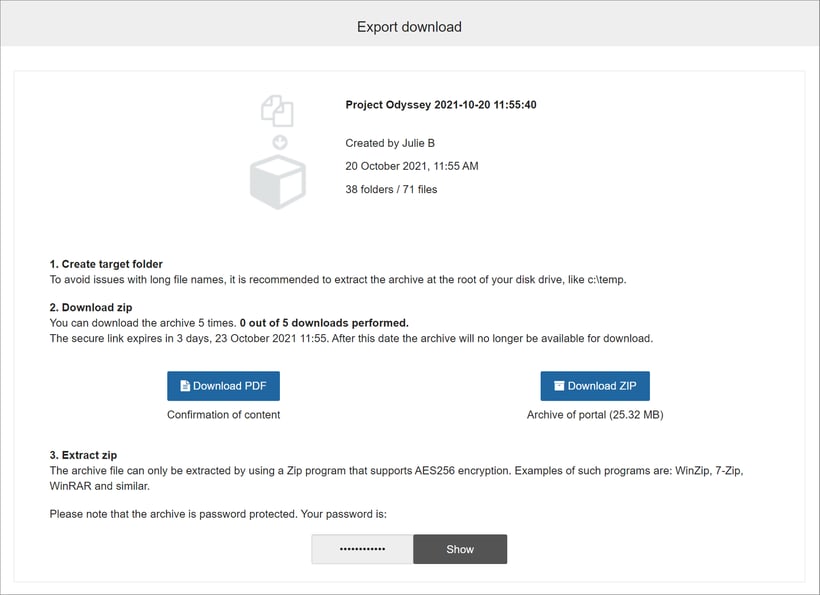 Accessing the Export