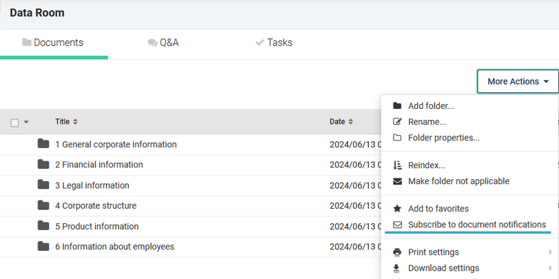 Go to a folder and select More actions