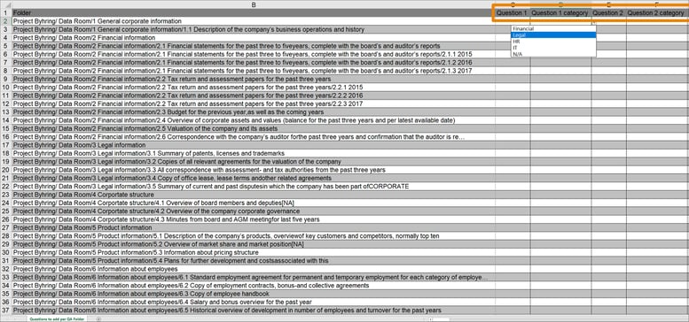 o add a question to a folder, type the question into column C 