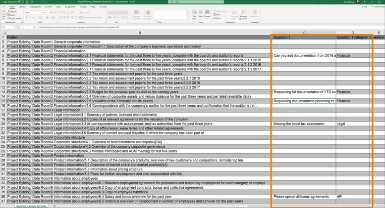 For multiple questions in the same folder, use column E