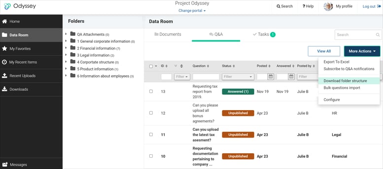 download folder structure drop down