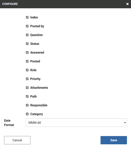 Check the boxes next to the columns you wish to display