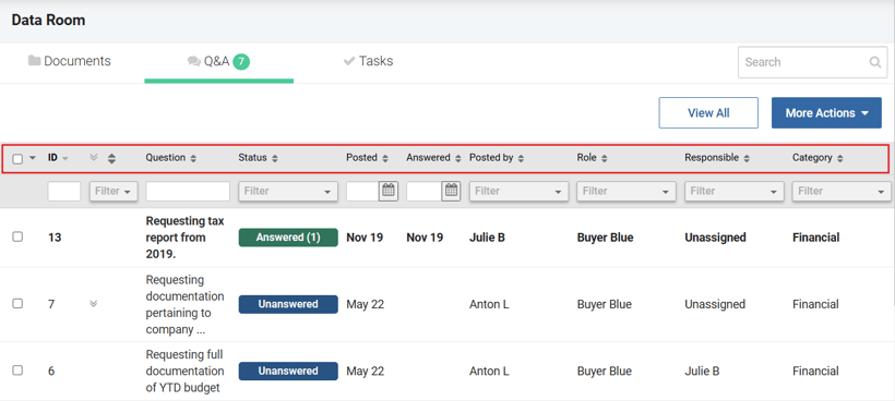 Sorting and Filtering Questions
