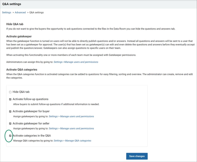 Disable QA categories