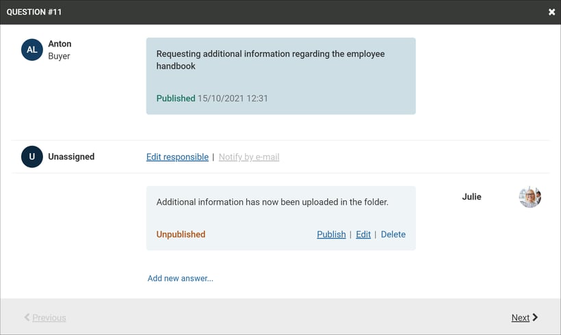 Unpublished answer in Q&A