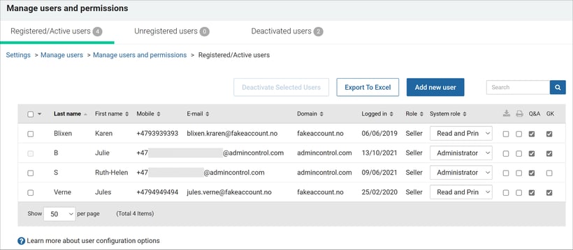 list of all active users.
