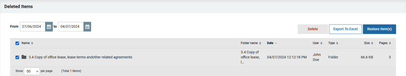 deleted items list view