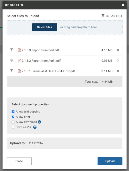 Select files VDR and upload