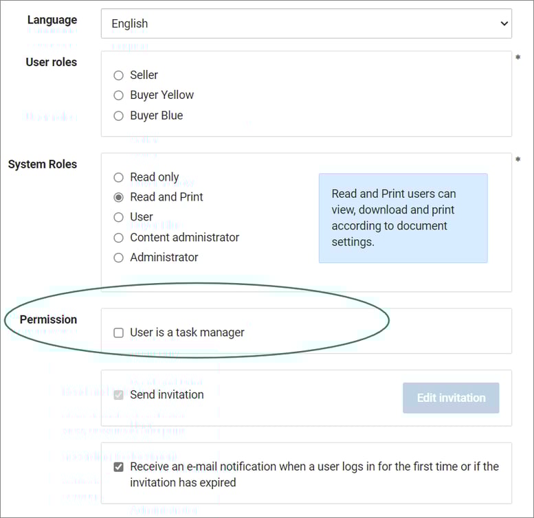 Add user as task manager